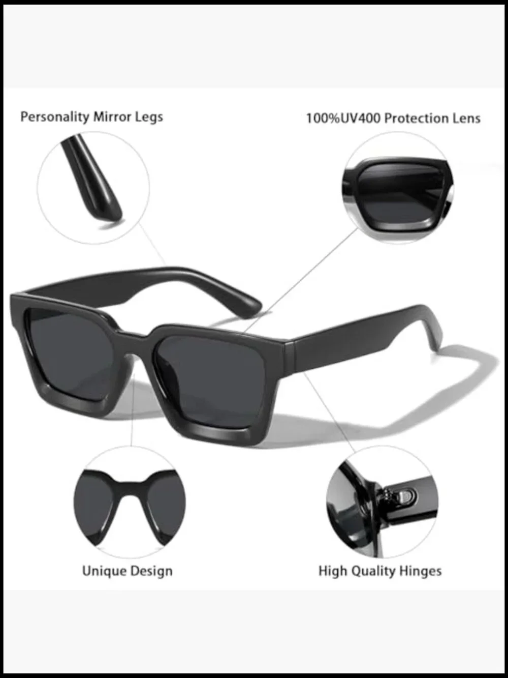 Square Sunglasses Chunky Frame UV400 Protection Retro Unisex
